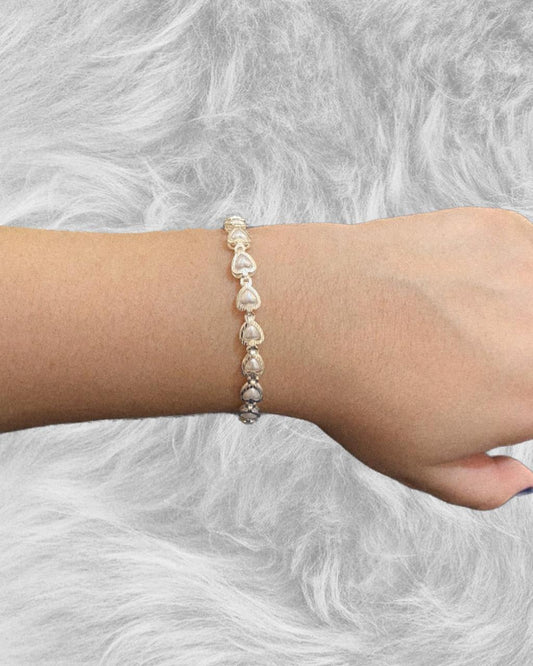 Pulseira de Prata 925 Corações de Pérolas