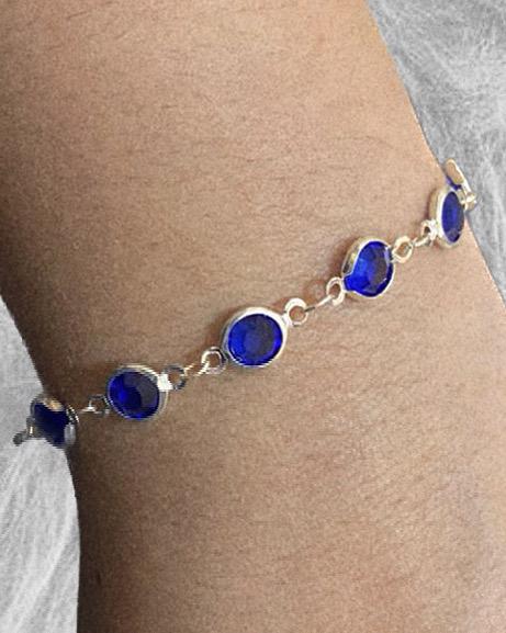 Pulseira de Prata 925 Com Pedras Azuis
