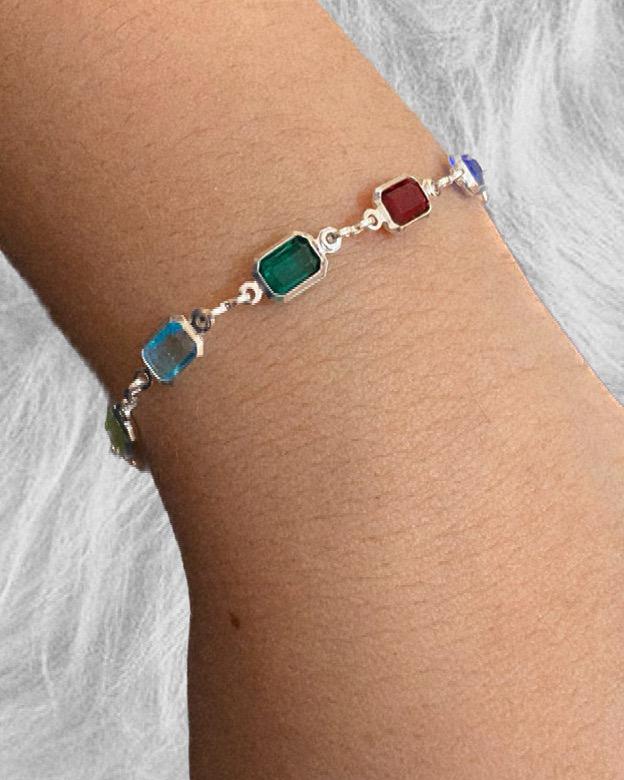 Pulseira de Prata 925 Pedras Coloridas