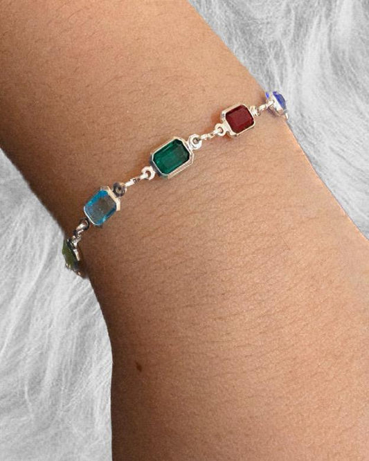 Pulseira de Prata 925 Pedras Coloridas